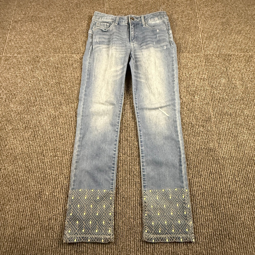 Jones New York Womens Size 6 Madison Slim Ankle Jeans Blue Embroidered Cuff